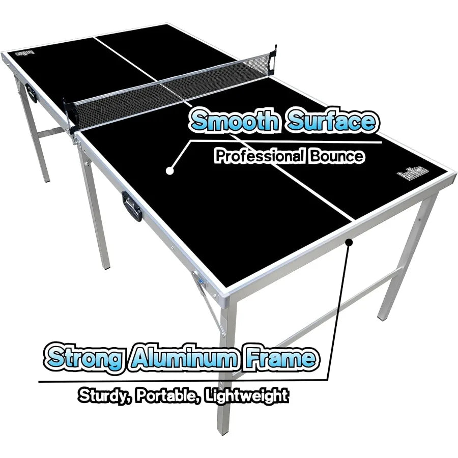 6 ft x 3 ft Mid-Size Portable Folding Indoor Outdoor Ping Pong Table Tennis Table with Optional LED Lights Game Room Not Full S