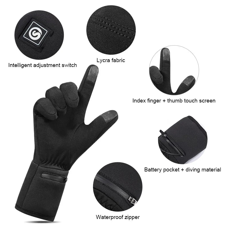 Winter Rechargable Electric Heated Skiing Gloves Touch Usb  Liner Cycling Thermal Gloves Battery Warm Men Women 2022