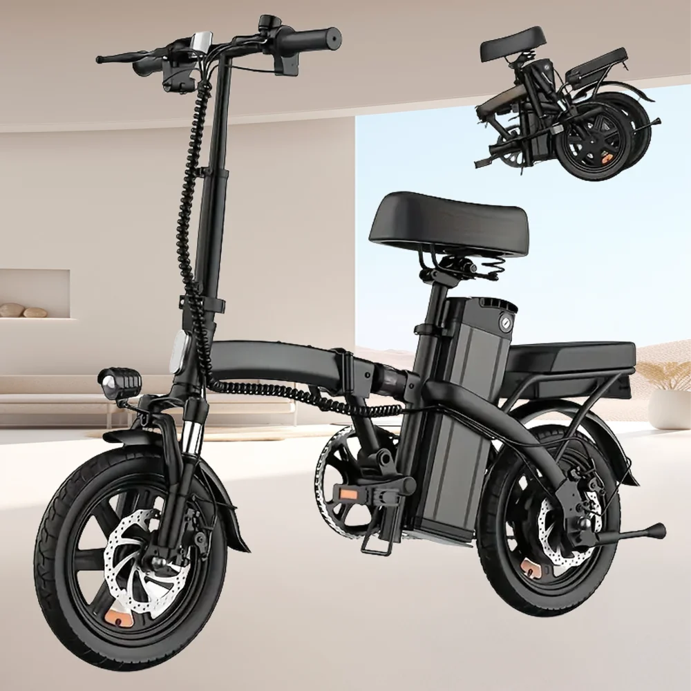 14" Folding Electric Motorcycles Mountain E Bike for Adults, 450W Peak Motor Ebike 20Mph 19.5Miles 48V 10.5AH Electric Bicycle