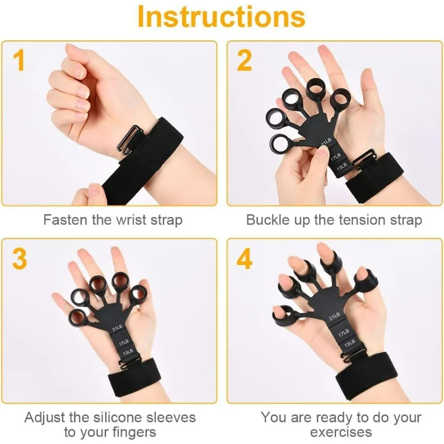 Grip Strength Trainer Finger Strengthener-Hand Strengthener 6 Resistant Level Exerciser-Adjustable Hand for Therapy, Relieve Pai