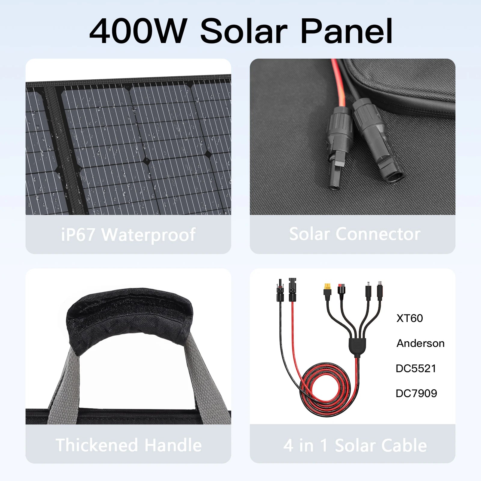 MHPOWOS 400W 220W 110W Lightweight Portable Solar Panel, Foldable Solar Panel for Outdoor Activities, IP67 Waterproof for RV
