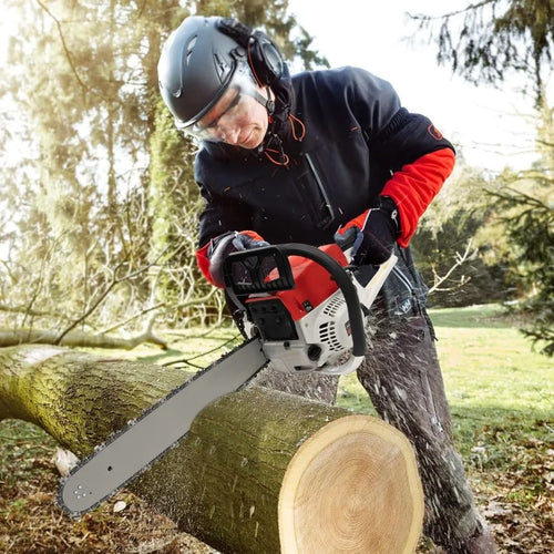 20 Inch Gas Powered Chainsaw 52CC for Farm Garden Ranch Wood Cutting with 2KW Cordless Handheld Chain Saw Set in Black