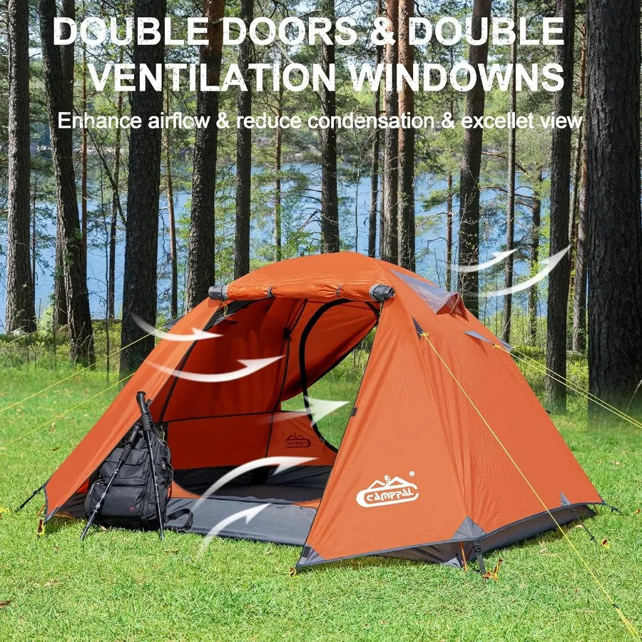 23 Person Backpacking Tent with Double Door 2 Vestibule Waterproof Windproof Lightweight Easy Set Up 3 Season 2 Man Two Person