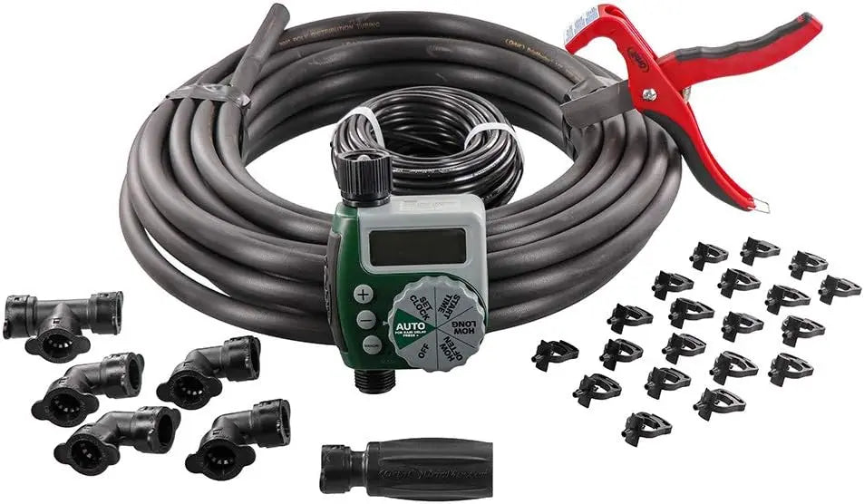 61014 Automatic Garden Box Irrigation System - Complete 64 Sq Ft Coverage Kit with Digital Hose Timer & Quick-Connects
