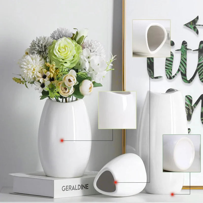 Ceramic Vase Set of 3 White Flower Vase for Home Decor, Modern Decorative Vases