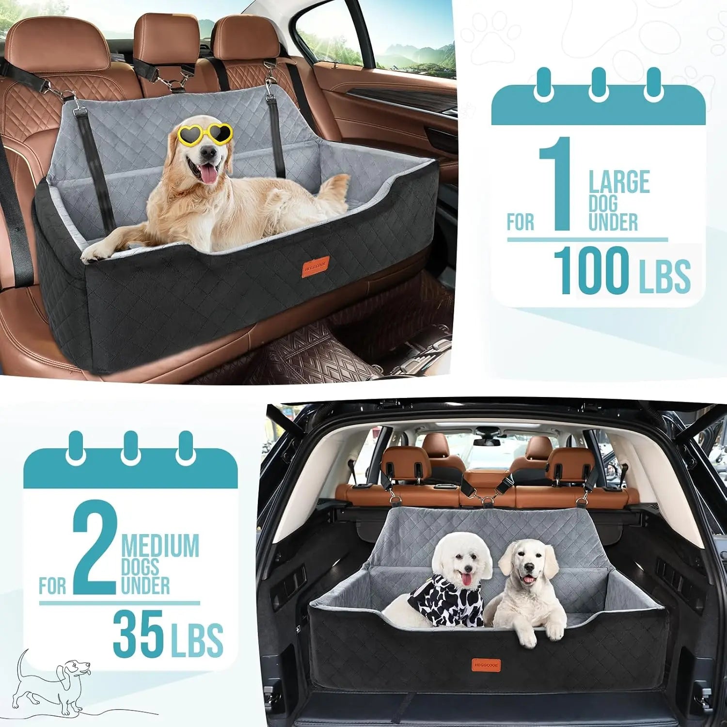 Large Dog Car Seat Under 100 lbs, Washable Pet Booster Seat with Storage Pocket & Seat Belt for Back Seat