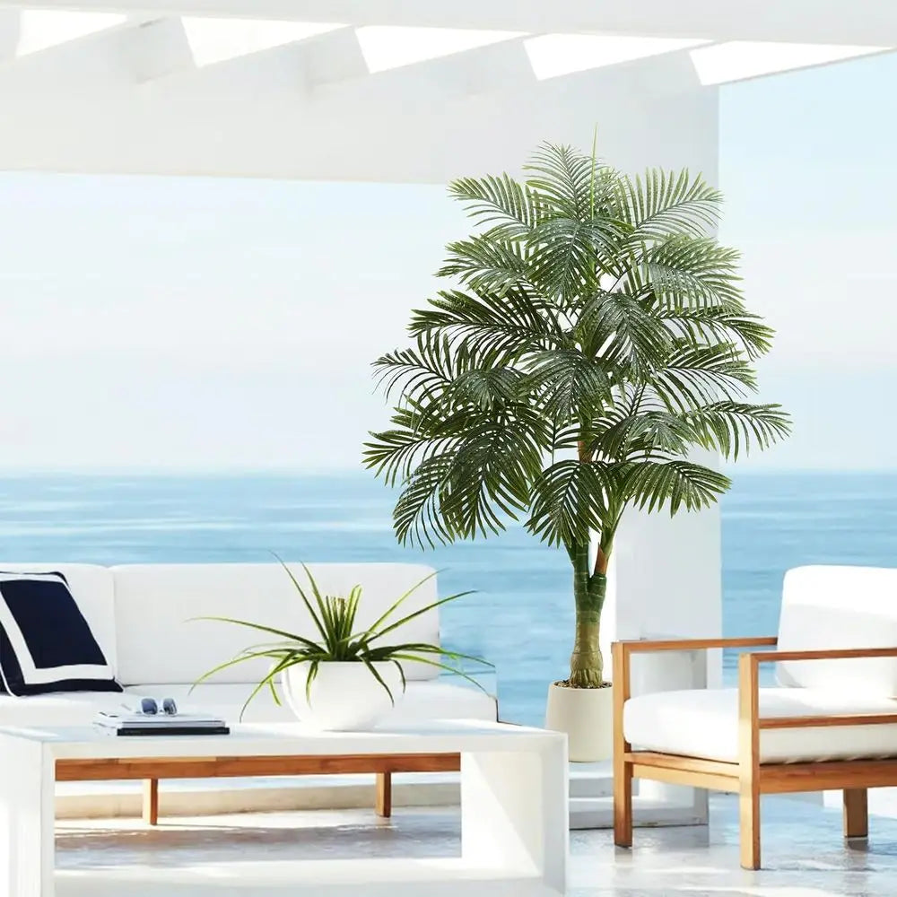 Golden Cane Palm Tree 6FT Tall Fake Plant Large Tropical Palms with 3 Realistic Trunks, Faux Palm Plant Artificial Tree in Pot f