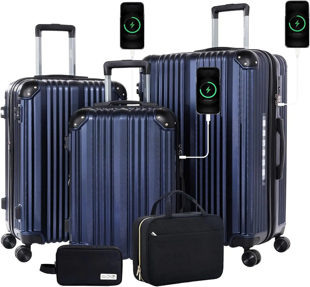 3-Piece Hardshell Luggage Set with Double Spinner Wheels, Expandable ABS+PC Suitcases, TSA Lock for Women Men Family Travel