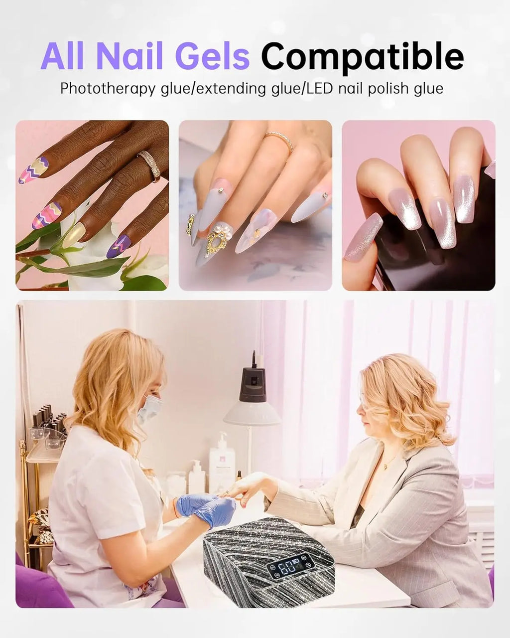 Rechargeable UV Nail Lamp, LED Gel Polish Dryer with Timer & Auto Sensor, Zebra Diamond Design