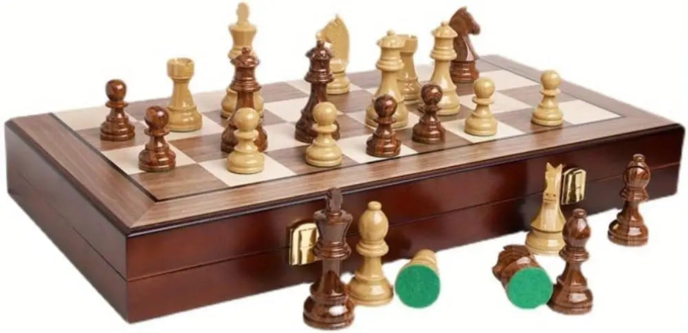20' Extra Large Folding Chess Set - Walnut Wood Board & Weighted PVC Pieces - Portable Tournament Chess for Adults & Travel