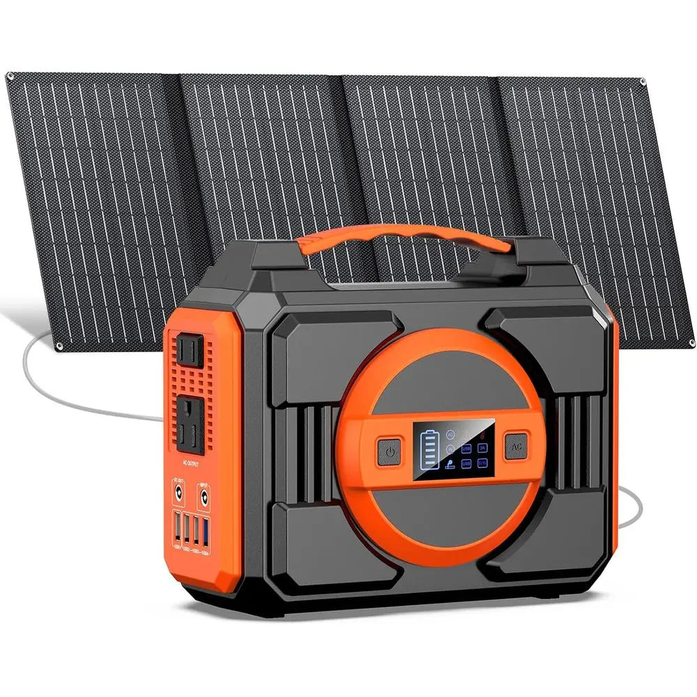 300W Rated Portable Solar Generator Power Station with Solar Panels 40W Included, 220Wh Solar Power Bank with AC Outlet 110V Pur