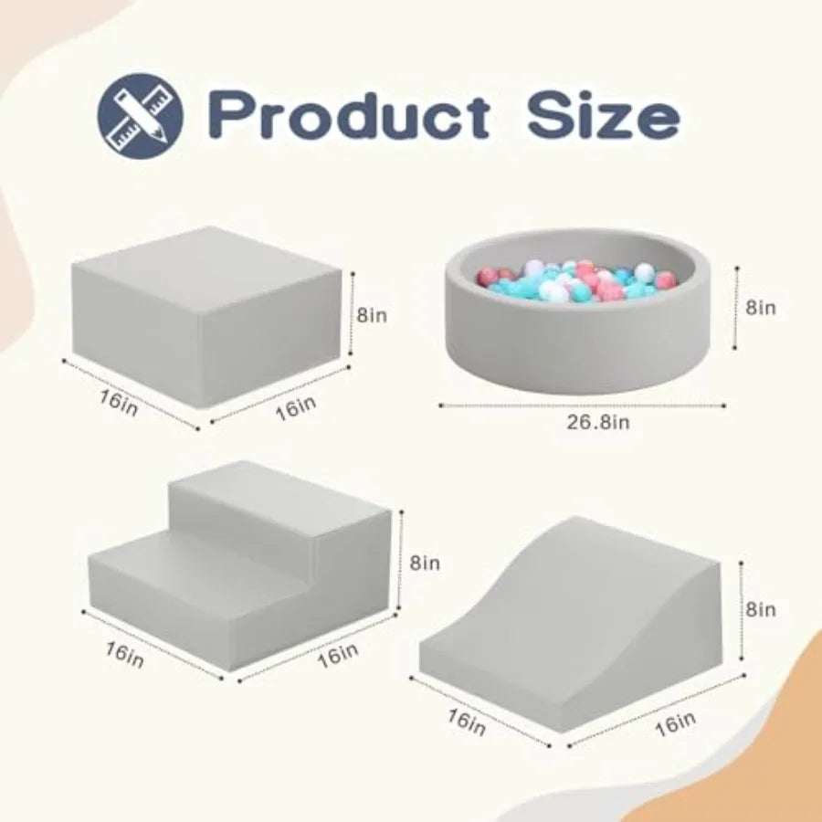 Foam Climbing Blocks for Toddler: with 4-Piece PU Leather Climbing Toys and a Ball Pit - Foam Ball Pit for Toddlers -