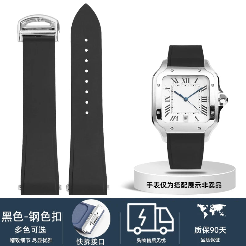 18.5mm 21mm Quick release watchband For Cartier Santos Dumont Fluorine rubber watch Strap men women Folding buckle Black orange