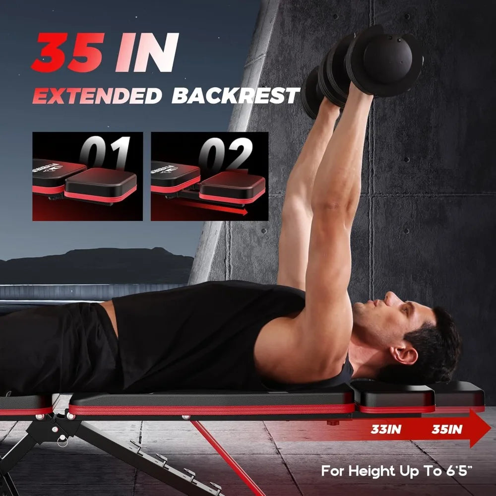 Adjustable weight bench with headrest, foldable exercise bench, suitable for home gym, exercise bench