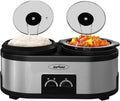 2 in 1 Slow Cooker and Rice Cooker, Multi Slow Cooker with 1.5 QT Ceramic Pot & 3 Cup Rice Cooker,Aluminum Pot &Indicator Lights