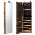 Jewelry Armoire Wall Door Mounted Hanging Jewelry Organizer w/Full-length Mirror 2 LED Lights and 2 Drawers Lockable Large Stor