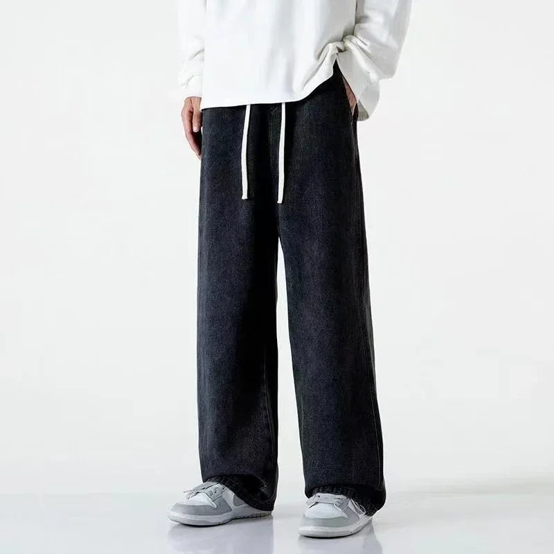 025 New Men's Jeans Korean Version Student Casual Pants High Street Straight Loose Wide Leg Jeans Black Grey Blue Baggy Jeans