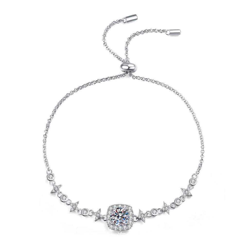 18K Real Platinum Moissanite one carat bracelet PT950 diamond bracelet square bag star and moon bracelet Wedding Jewelry