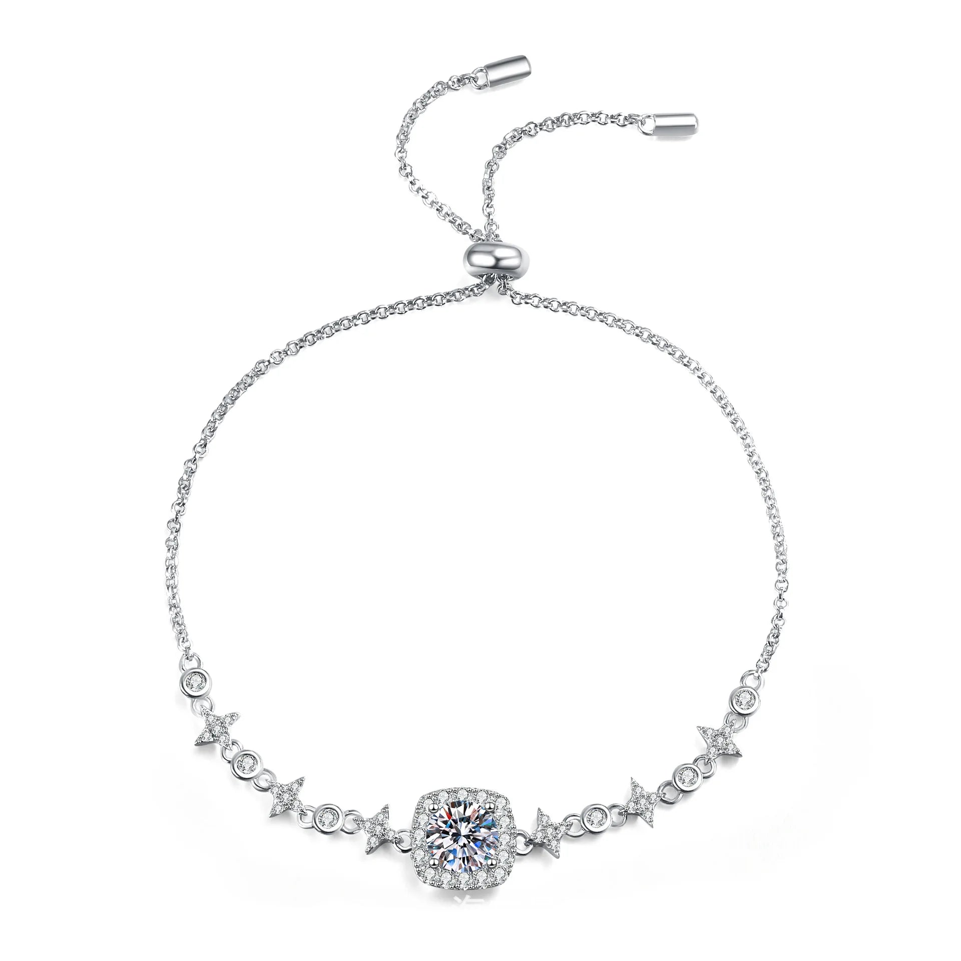 18K Real Platinum Moissanite one carat bracelet PT950 diamond bracelet square bag star and moon bracelet Wedding Jewelry