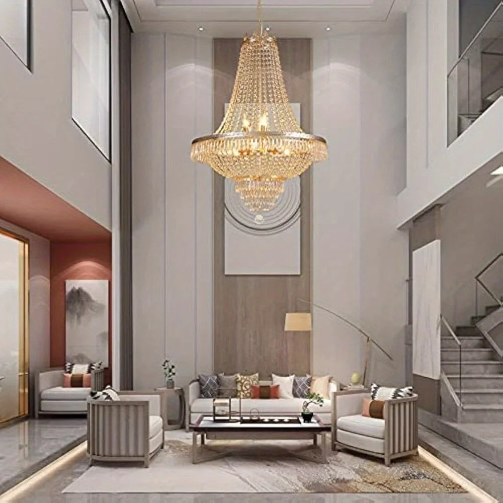 Luxury Crystal Chandelier Modern Gold LED Ceiling Light, Lamp Hanging Lighting Home Decor Lamp for Living Room Bedroom Foyer