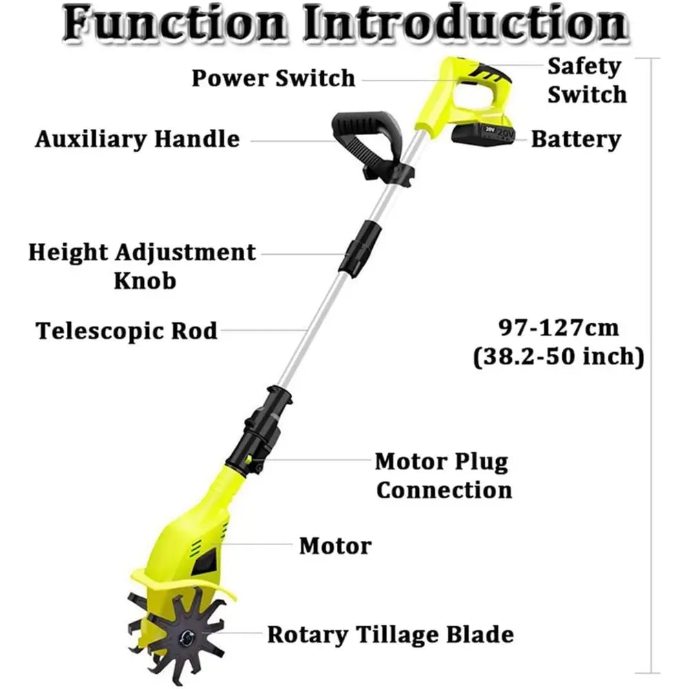 9.8 Electric Garden Tiller, 250RPM, 10.5cm Width, 20V Corded Cultivator Tool