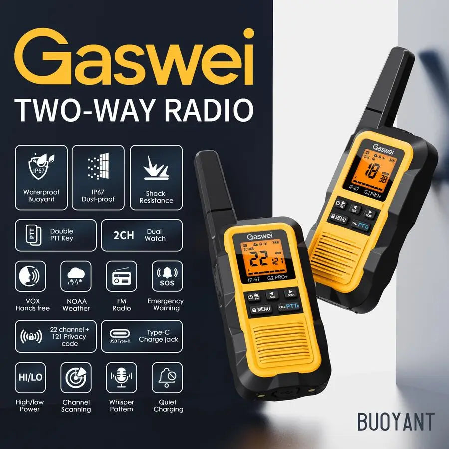 HeavyDuty Walkie Talkies IP67 Waterproof TwoWay Radios with NOAA Weather Alert amp Floating 2Watt Long Range for Job Sites, Hunt
