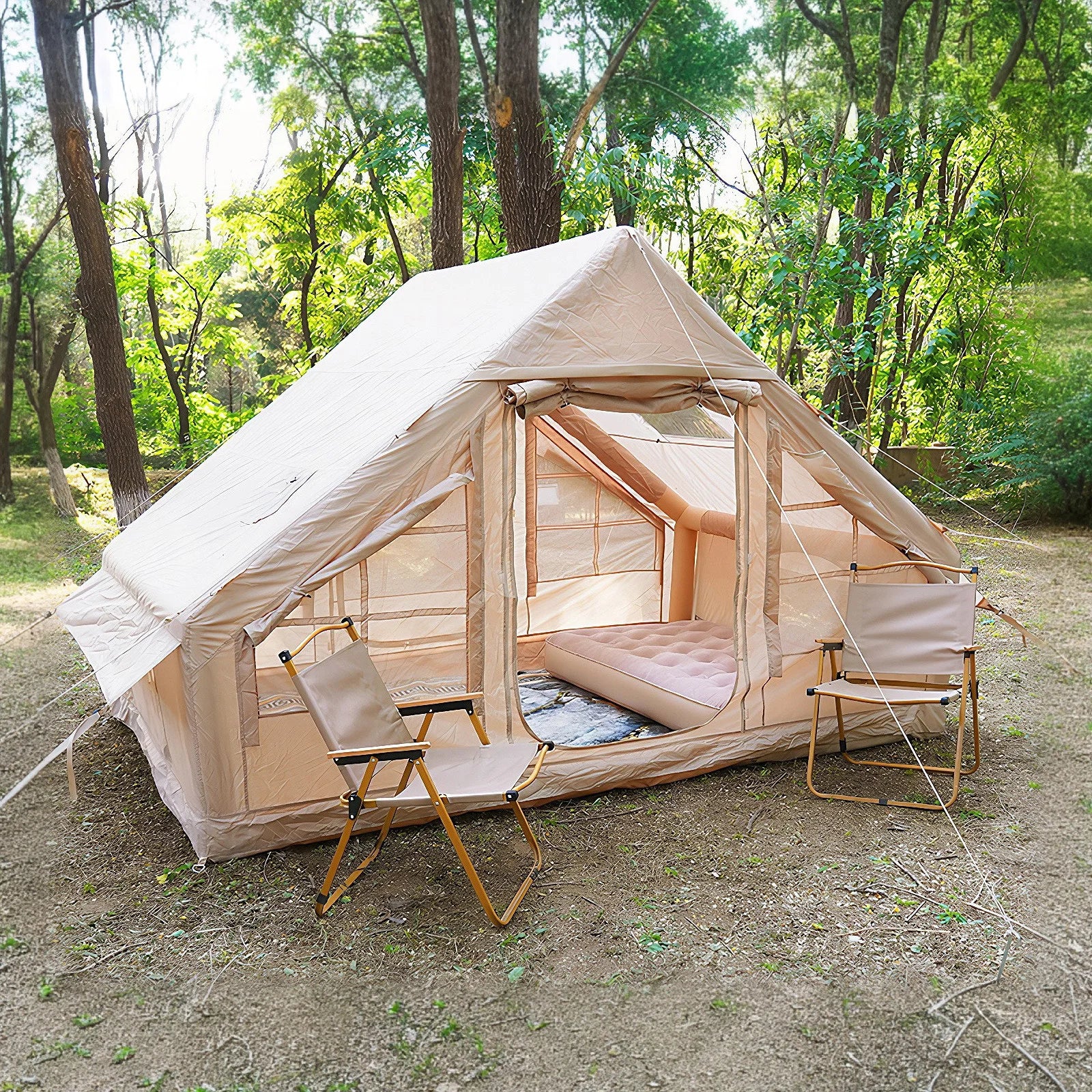 Inflatable Camping Tents with Hand Pump Air Glamping Tent Easy Setup 300D Oxford Waterproof and Windproof Blow up Tent 4 Seasons