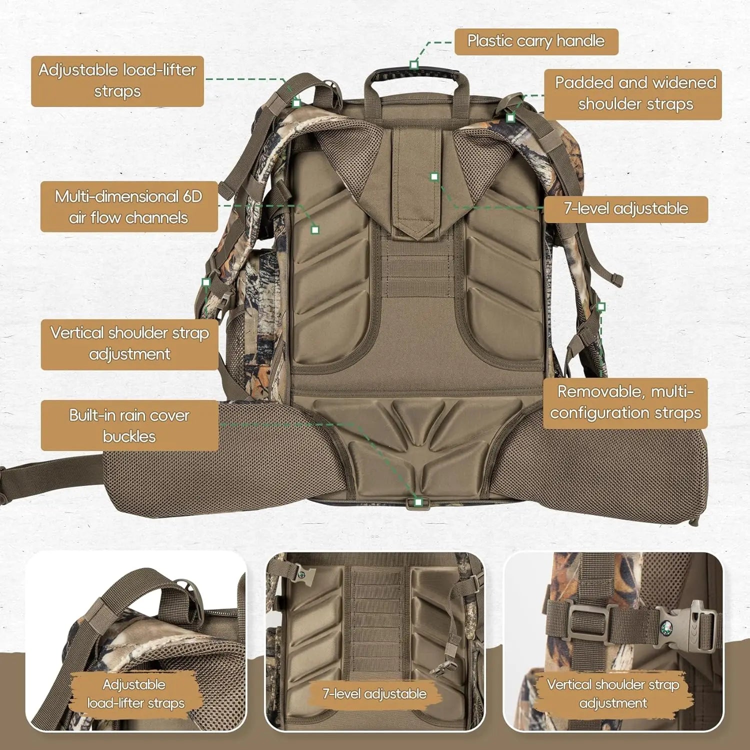 Upgraded Hunting Backpack with Padded Rifle Compartment, Rain Cover, for Deer & Elk Hunting