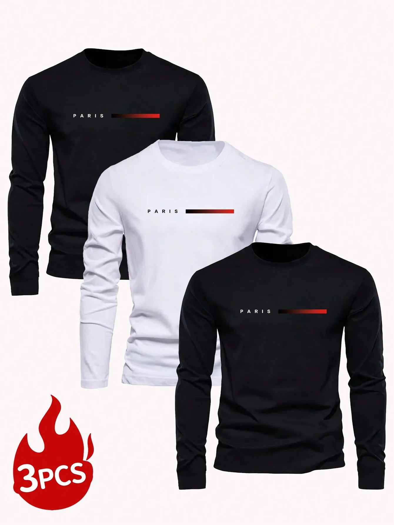 3pcs Men's Minimalist Letter Print Long Sleeve T-Shirts for Casual Daily Wear, Autumn Fall Style