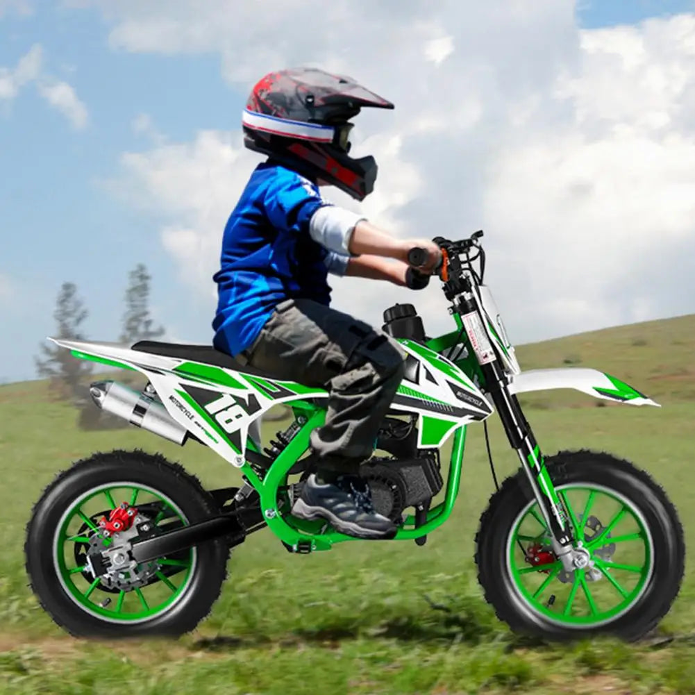 49cc 2-Stroke Kids Dirt Bike Gas Power Motocross, Off Road Mini Motorcycle, Pocket Motorbike with Front Rear Disc Brakes (Green)