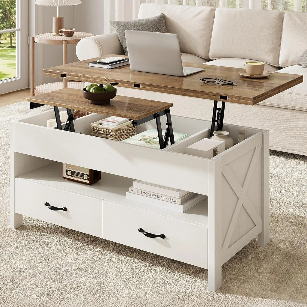 40" Lift Top Coffee Table, 4 in 1 Coffee Table with Hidden Compartment,  Multifunctional Farmhouse Center Tables