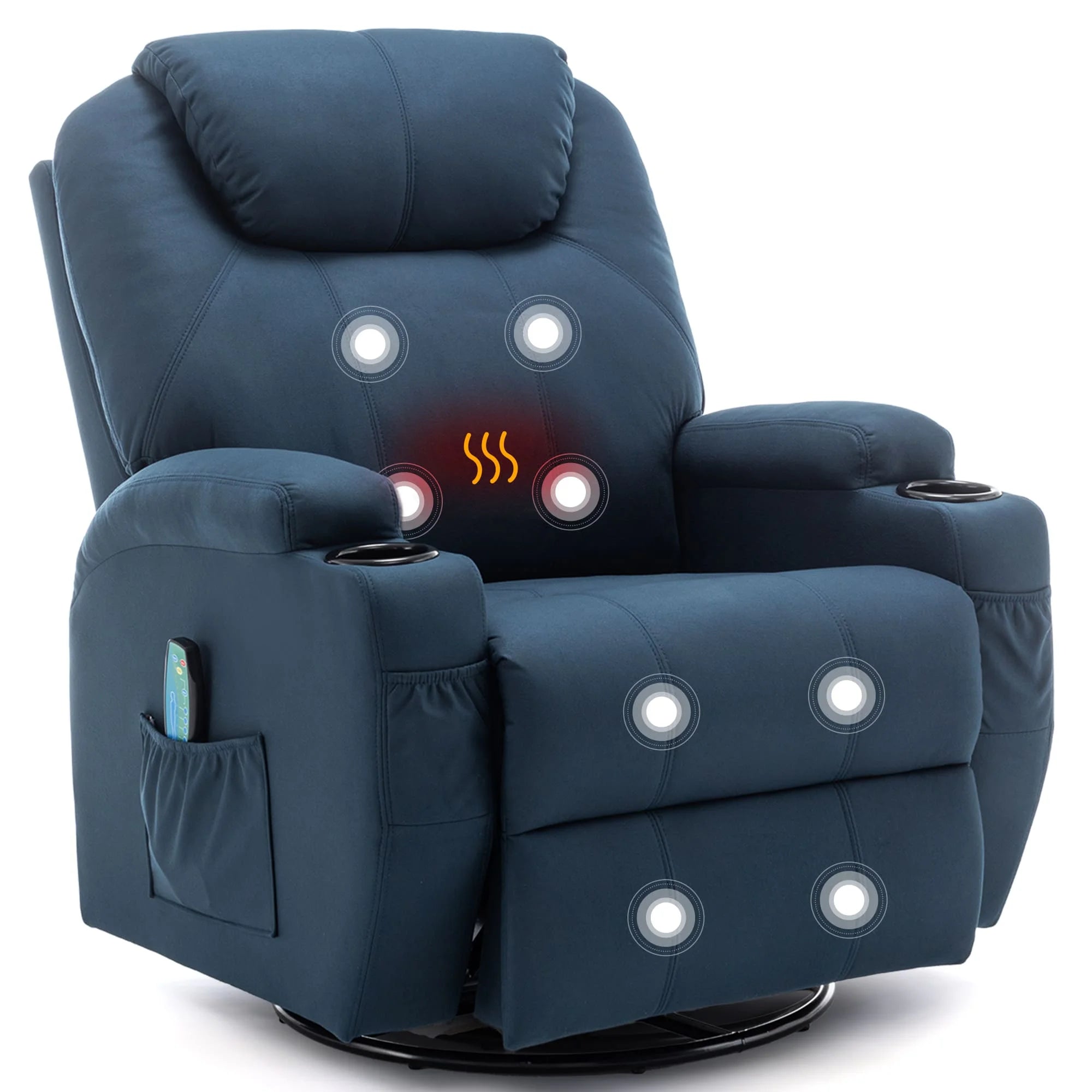 Recliner Chair with Massage and Heat, 360° Swivel Rocking Chairs for Adults, Remote Control and Cup Holder for Living Room