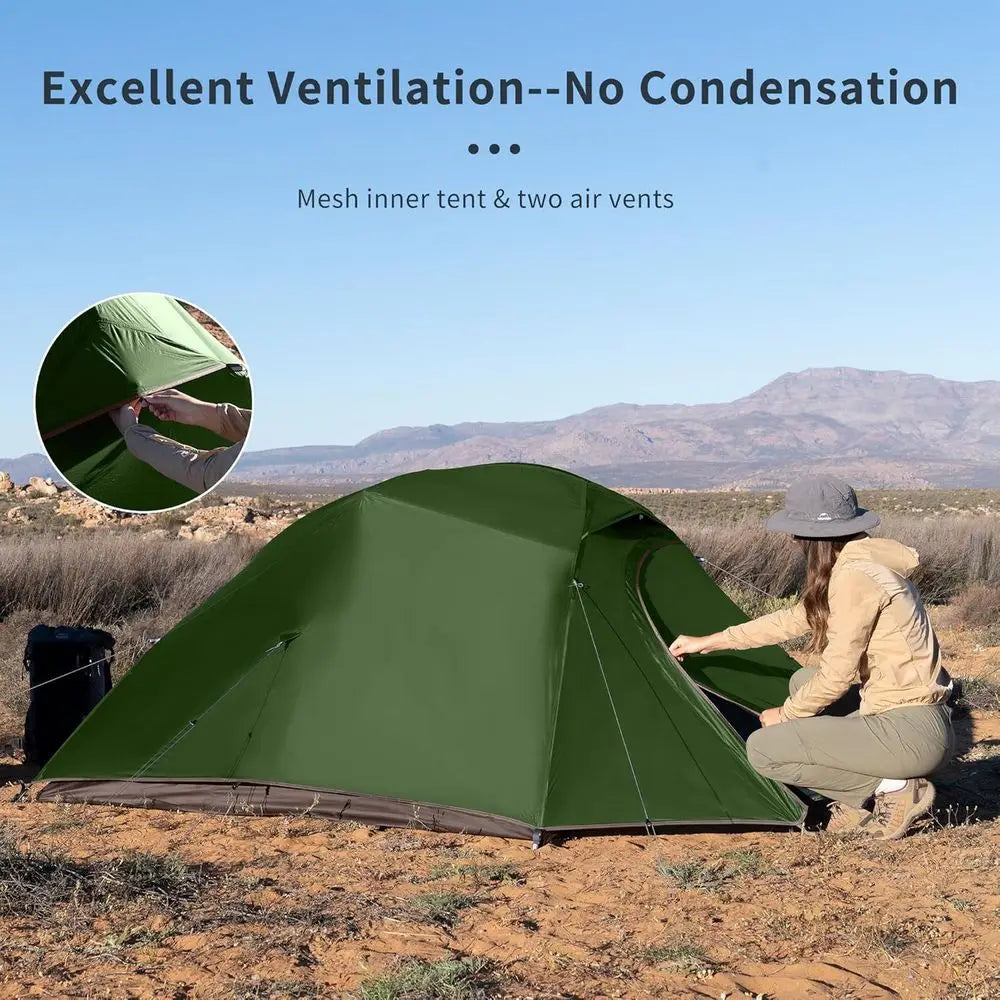 3-Person Lightweight Backpacking Tent for 3-Season Camping, Freestanding Dome Design with Waterproof Feature