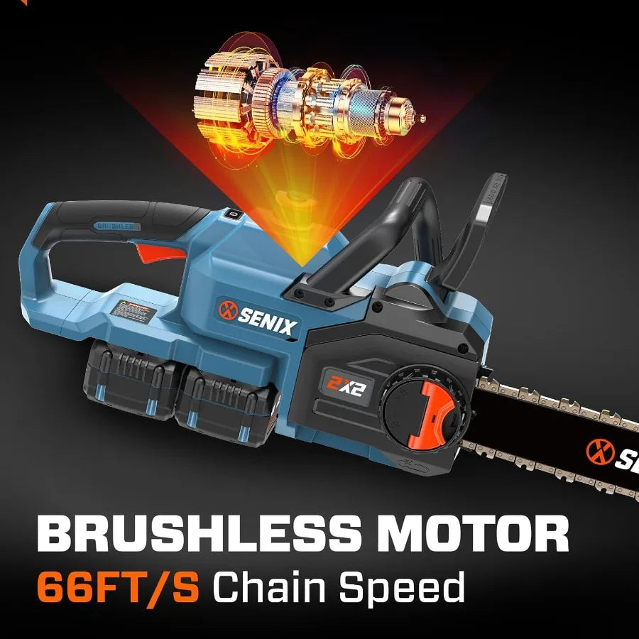 40V 14 Cordless Brushless Electric Chainsaw for Garden Pruning Branch Cutting Yard Tree Trimming with 2x4Ah Batteries Charger G