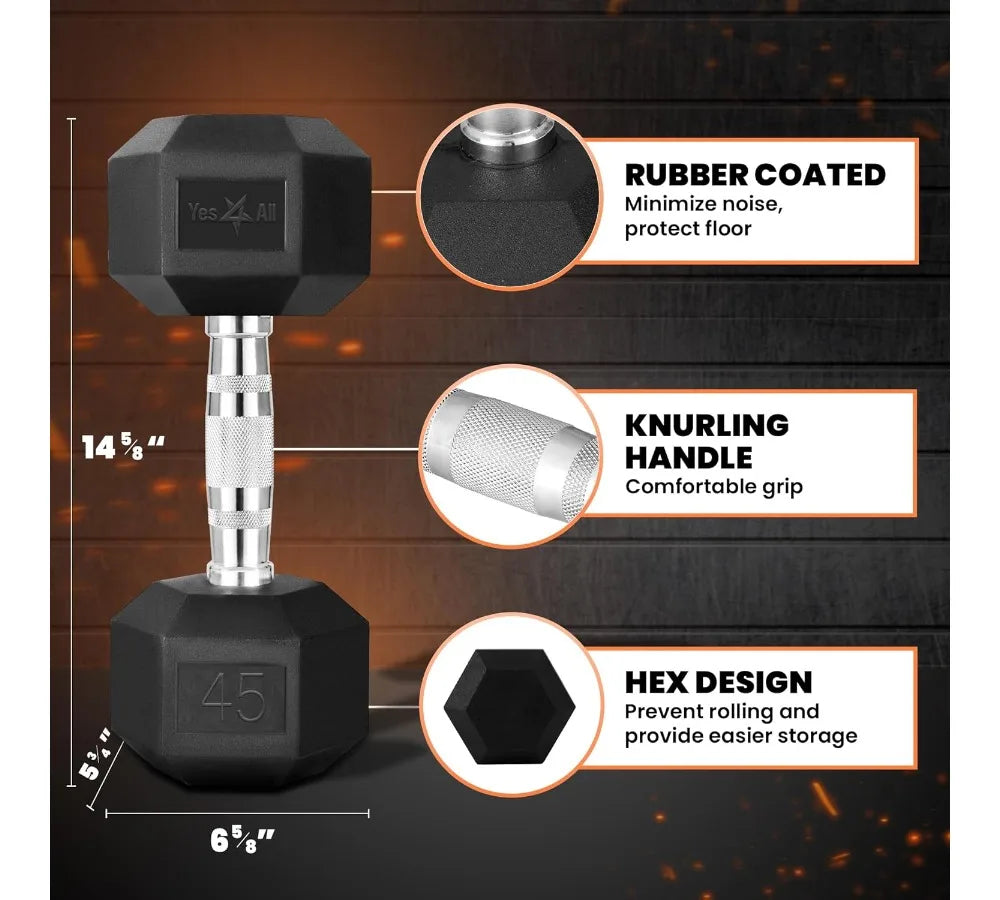 Anti-Slip Hex Dumbbell 5-50LBS Single Hand Weight for Home Gym Fitness Workout