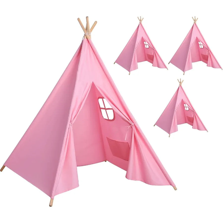 4 Pack Pink Foldable Teepee Tent for Indoor Play Sleepover Tent with Star Lights Portable Toddler Slumber Party Tent Gift