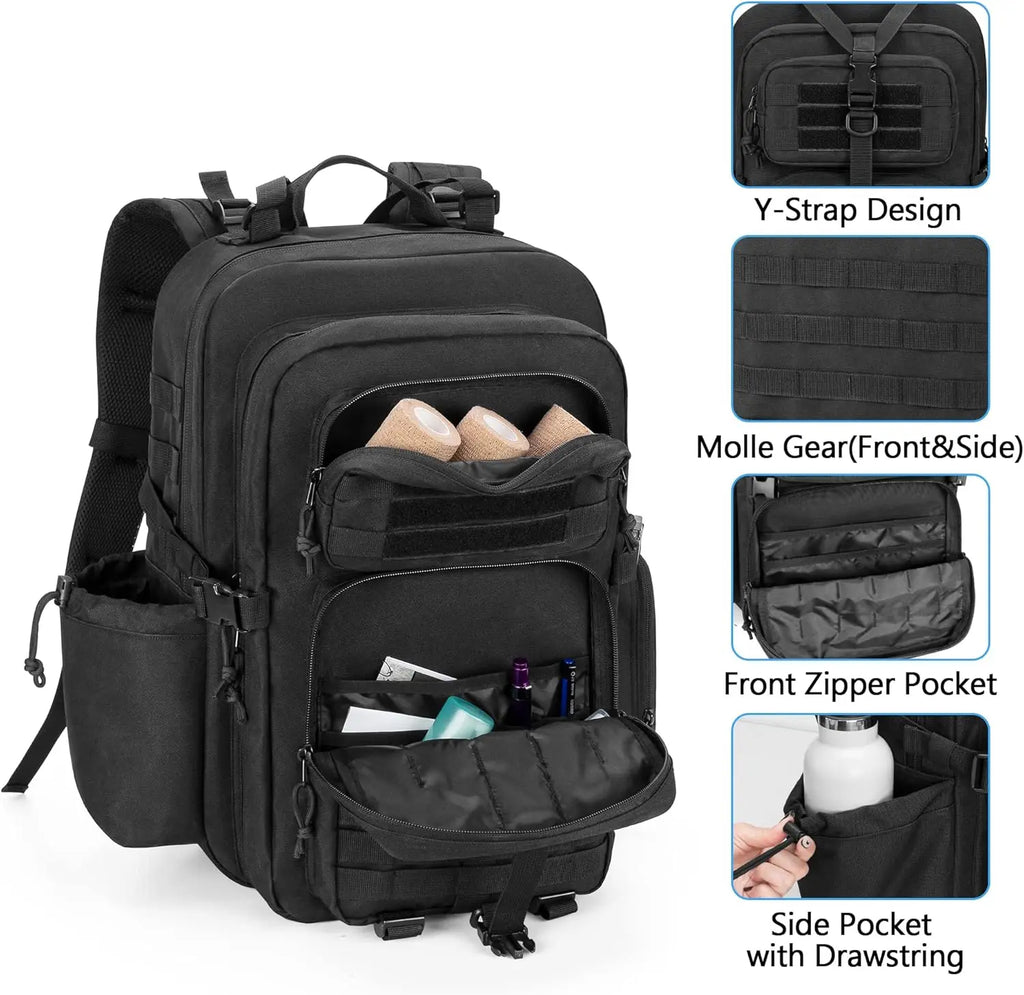 Medical Tactical Backpack, First Aid Rucksack with Y-Strap for Hiking, Black (Bag Only)