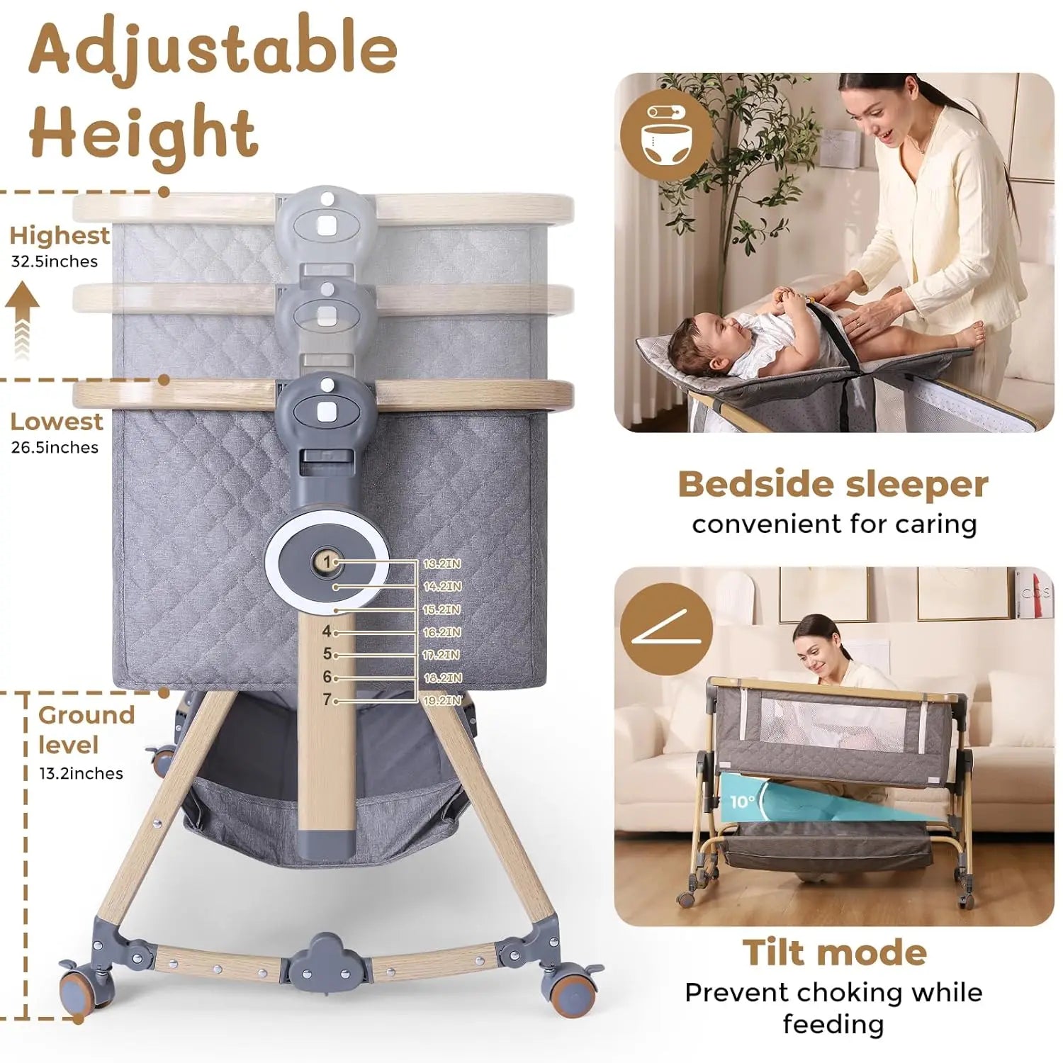 5-in-1 Baby Bassinet with Diaper Table, Mosquito Net, Mattress & Storage - Easy Fold Travel Crib