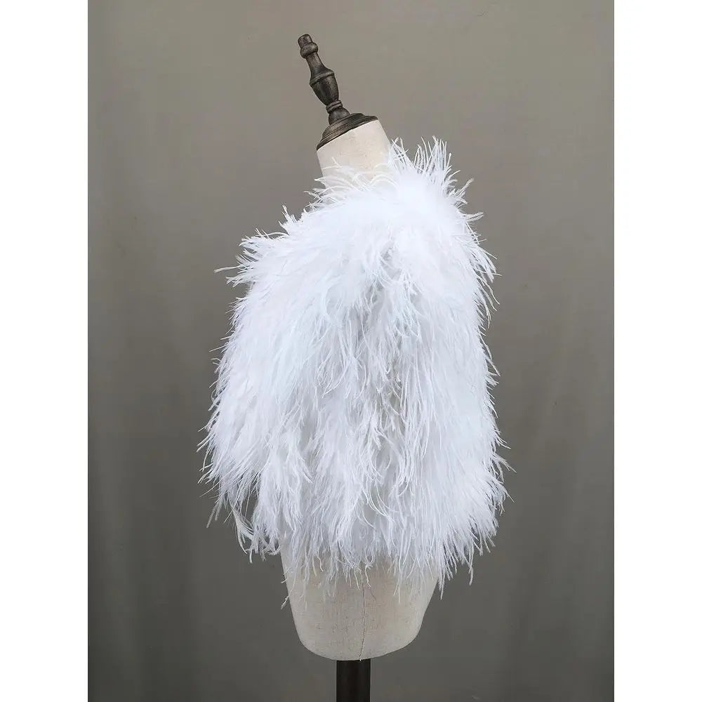 Elegant White Ostrich Feather Shawl - Luxurious Cape for Weddings and Parties