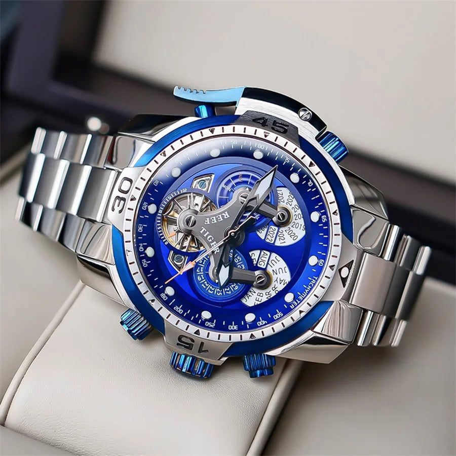 【REEF TIGER】 Men's watch: The weight king mechanical watch, luminous King fully automatic watch, skeletonized large dial men's w