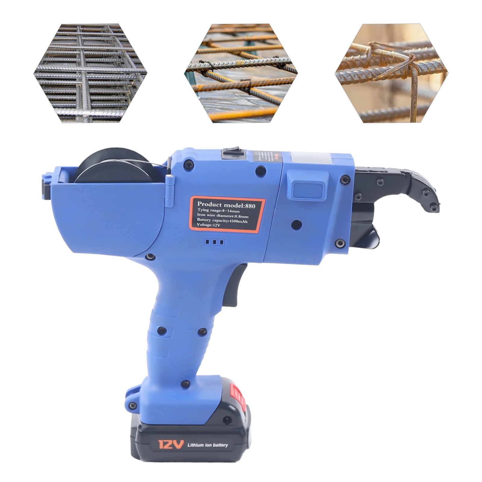 8-34mm Rebar Tying Machine Automatic Handheld Rebar Tying Tool Reinforcing Steel Tying Machine Orange/Blue