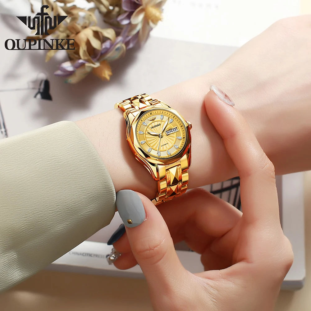 OUPINKE 3172 Mechanical Ladies' Watch Diamond Dial Auto Calendar Sapphire Mirror Imported Japan Automatic Movement  Set