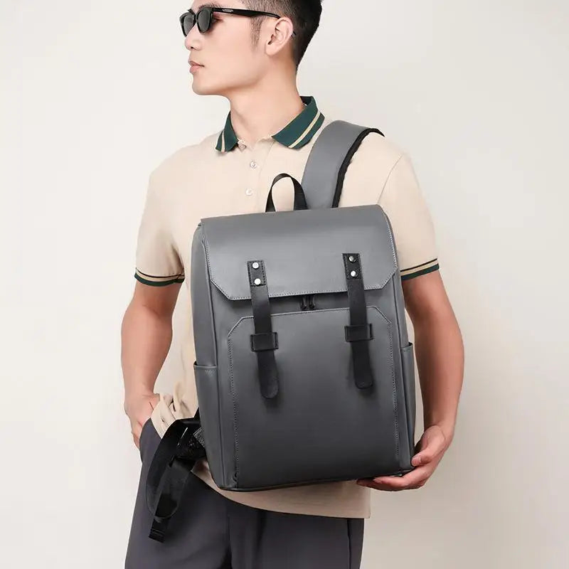 Classic Black Leather Backpack, Waterproof Business Bag for Men, Durable School & Work Backpack with Laptop Compartment