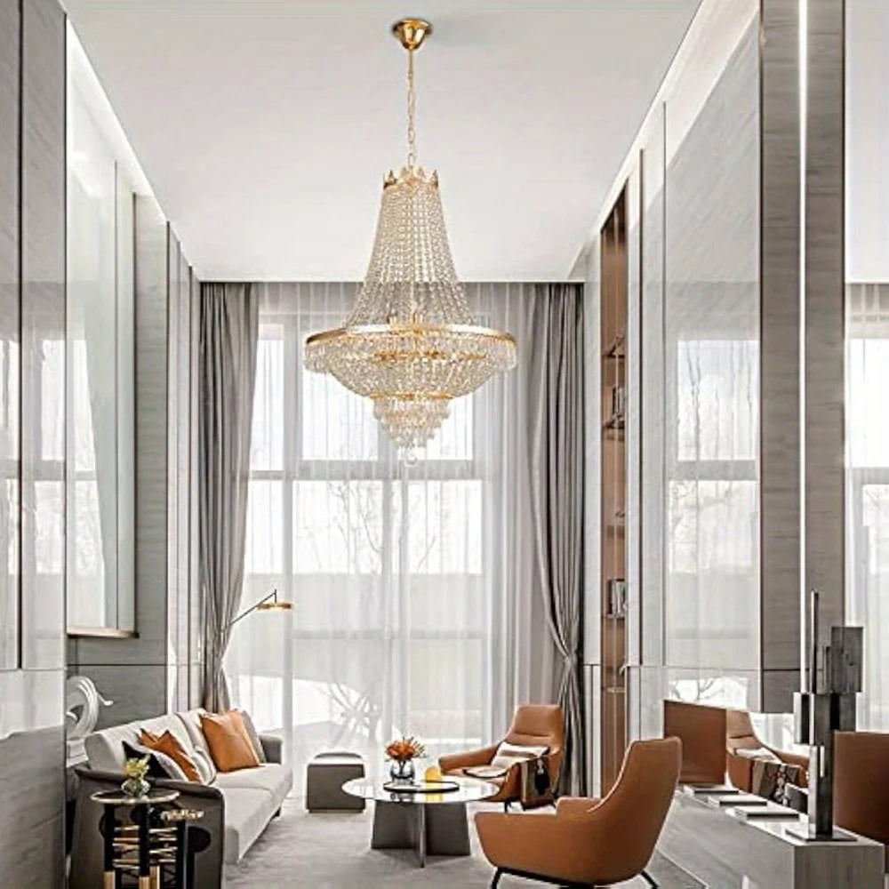 Luxury Crystal Chandelier Modern Gold LED Ceiling Light, Lamp Hanging Lighting Home Decor Lamp for Living Room Bedroom Foyer