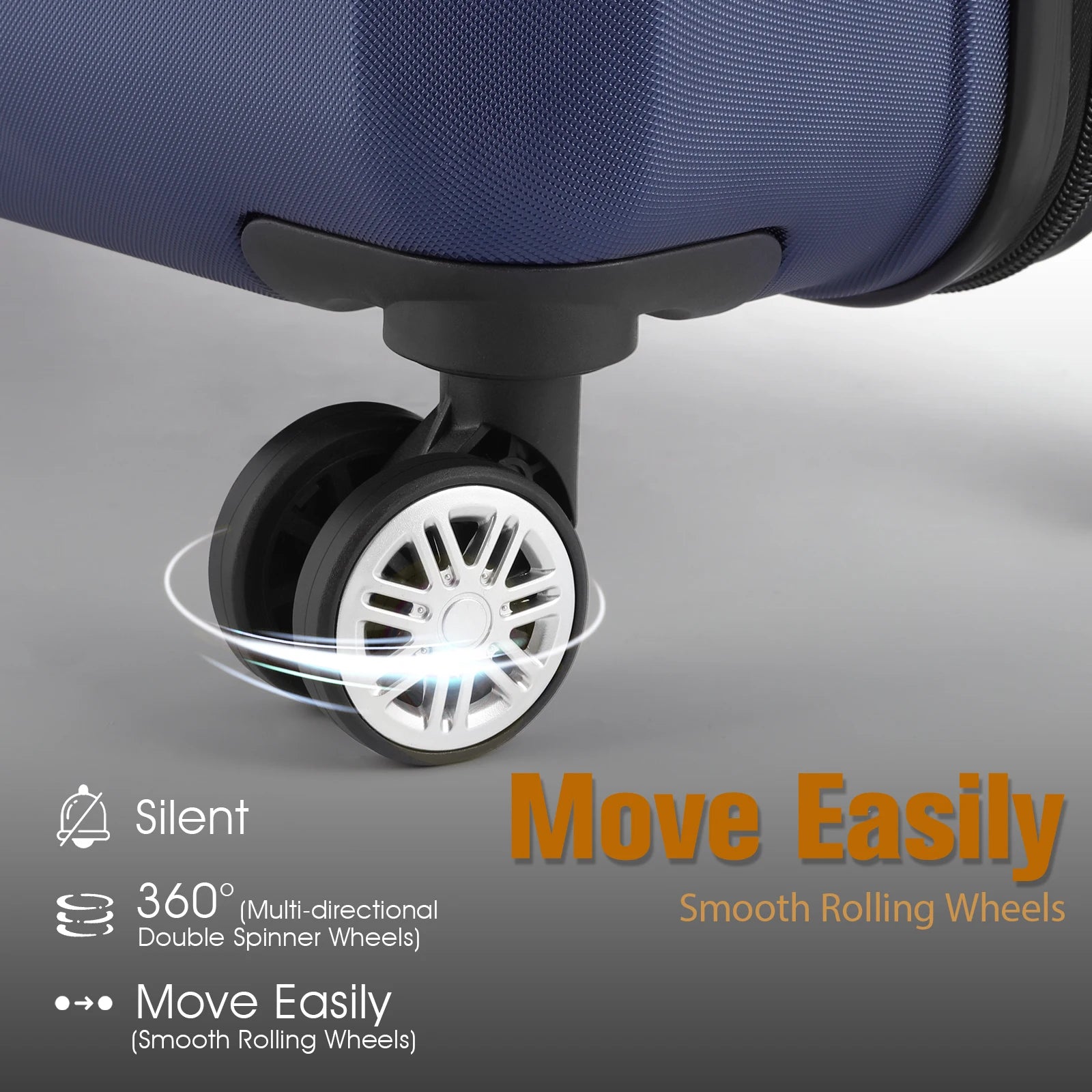 3-PC ABS 20/24/28in Luggage Set w/360° Spinner Wheels & Retractable Handle - Airline Approved Lightweight Suitcases, Smooth Zipp