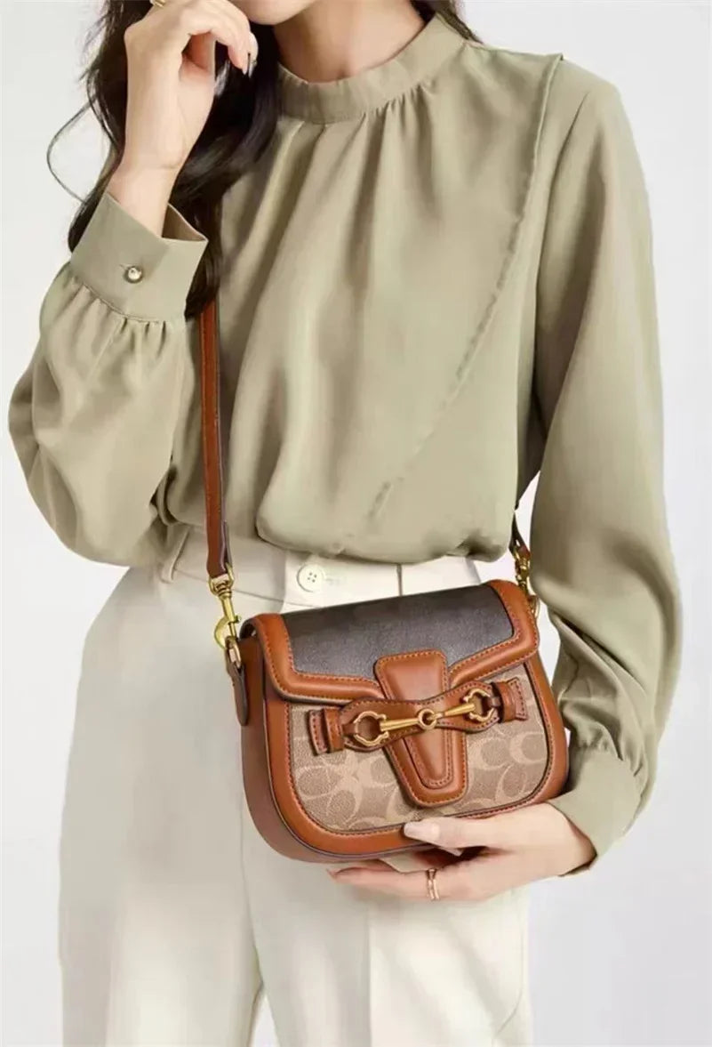 Women's Luxury Handbag  New Fashion Retro Print Small Square Bag Saddle Bag Versatile One Shoulder Crossbody Bag BG6