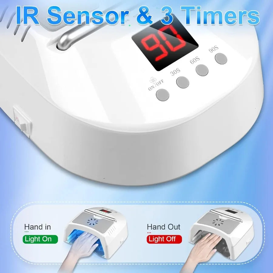 Professional UV Led Nail Lamp Cordless 72W UV Lights for Gel Nails with Fan Rechargeable Nail Dryer with Portable Handle Perfec