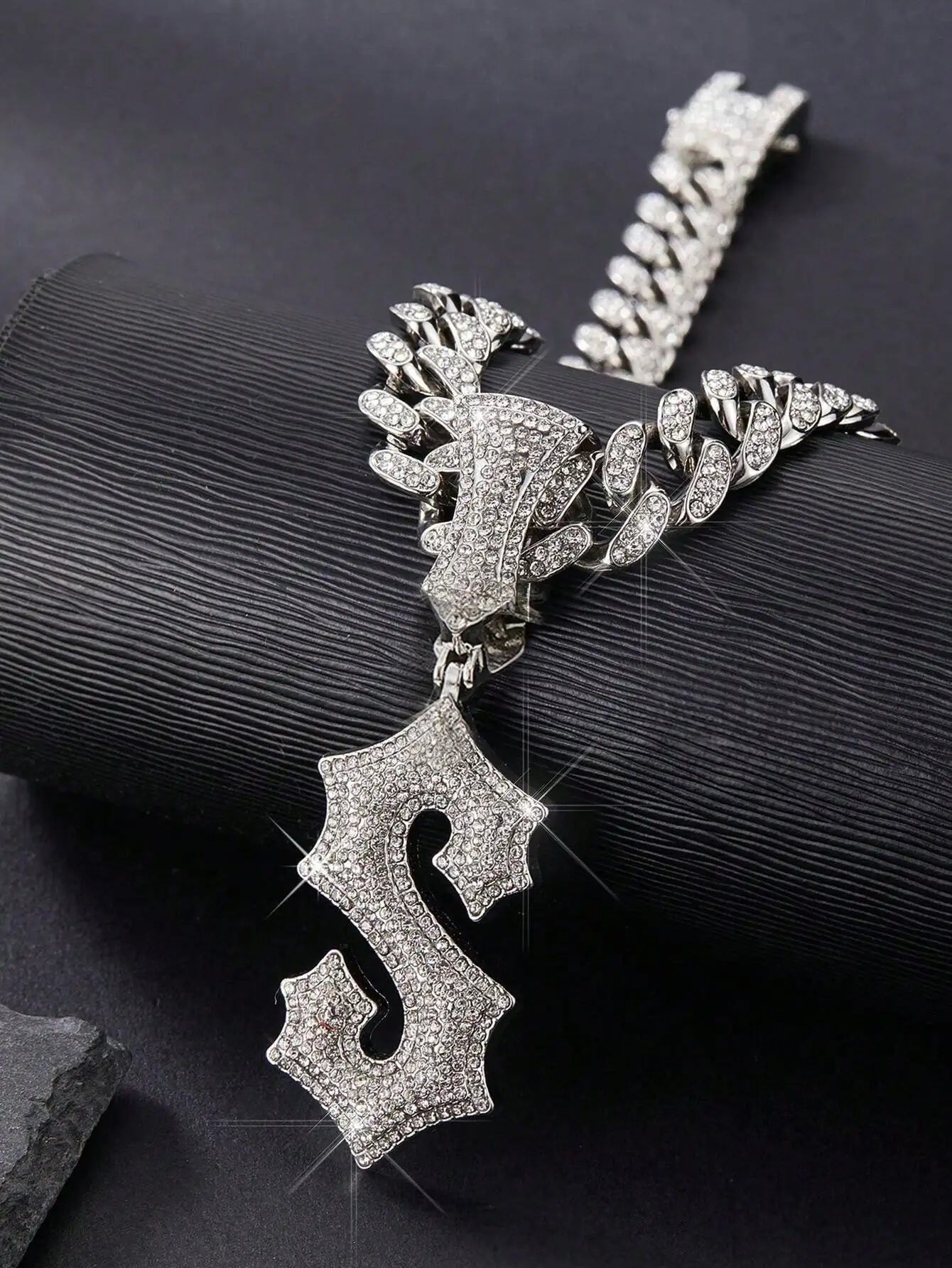 Iced Out Letter A Pendant Necklace with Miami Link Chain, Hip Hop Style Jewelry for Men and Women