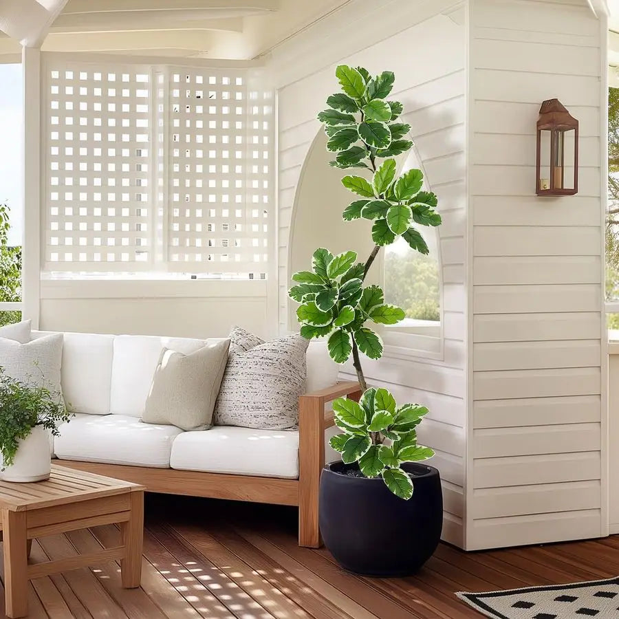 Fiddle Leaf Fig Tree Artificial Indoor, 6 ft Tall Faux Rubber Tree with Sphere Planter, Tall Artificial Plants with Moss for Hom