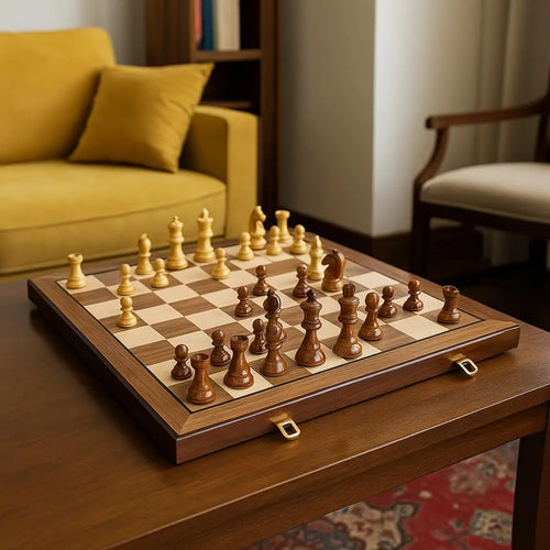 20' Extra Large Folding Chess Set - Walnut Wood Board & Weighted PVC Pieces - Portable Tournament Chess for Adults & Travel